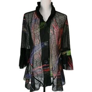 Damee Textured Strokes Sheer Mesh Black Long Sleeve Avant Garde Jacket Sz M